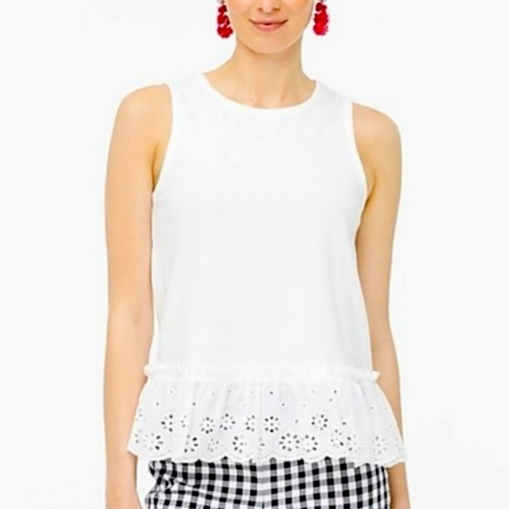 J Crew White Tank Top with Eyelet Bottom Size M